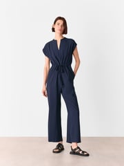 Whistles Blue Sleeveless Drawstring Jumpsuit - Image 1 of 5