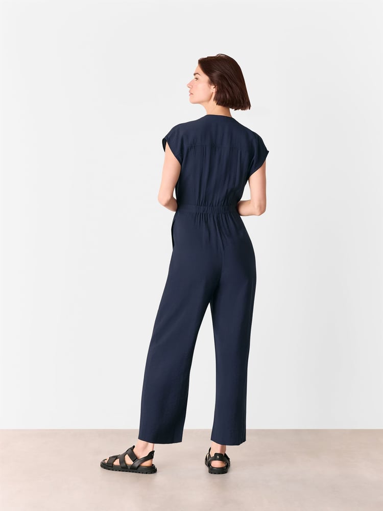 Whistles Blue Sleeveless Drawstring Jumpsuit - Image 2 of 5