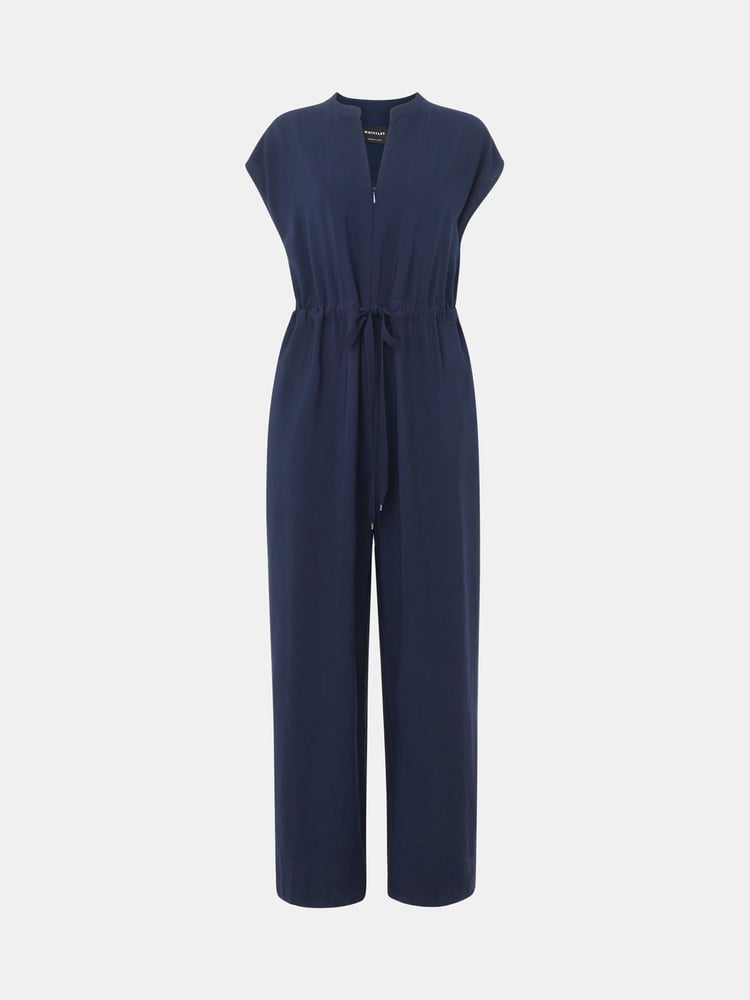 Whistles Blue Sleeveless Drawstring Jumpsuit - Image 5 of 5
