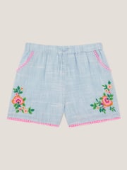 Monsoon Blue Floral Embroidered Slub Shorts - Image 1 of 3