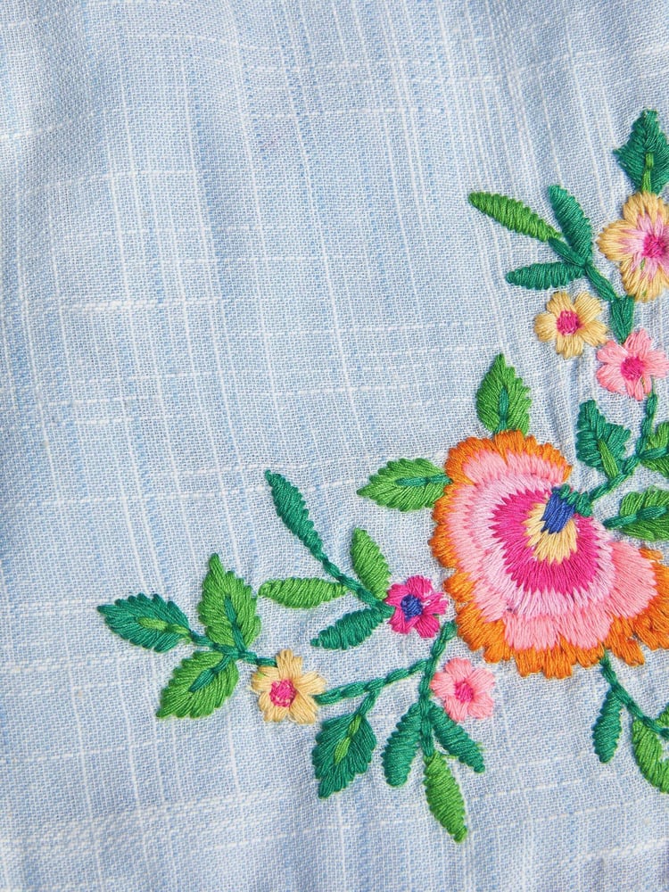 Monsoon Blue Floral Embroidered Slub Shorts - Image 3 of 3