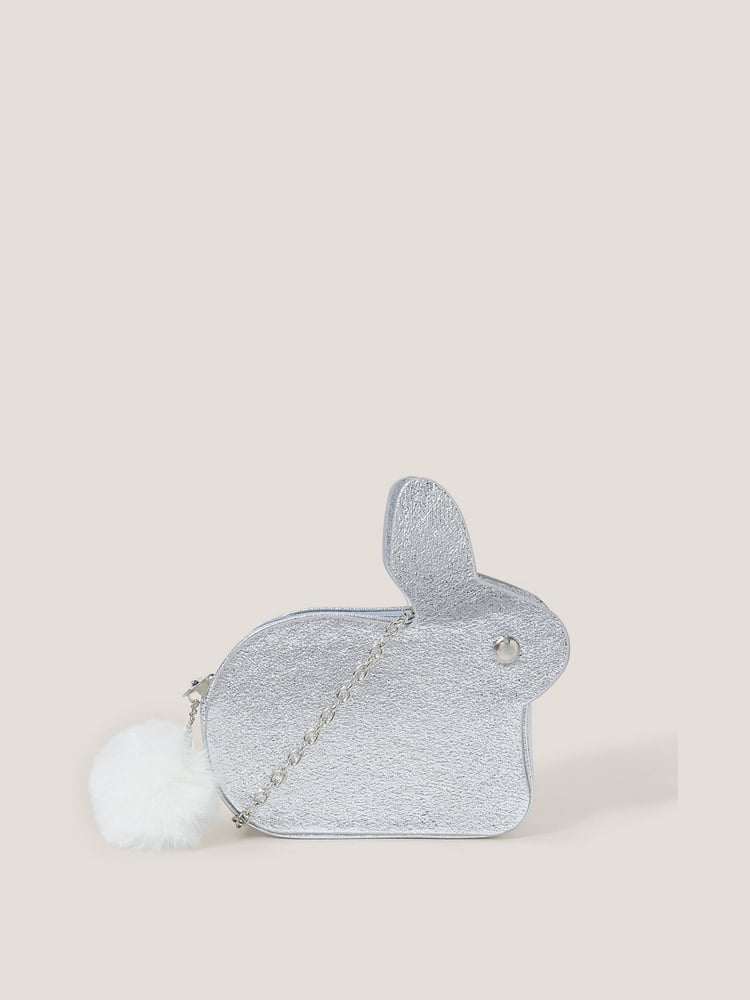 Monsoon Silver Faux Fur Pom Pom Bunny Bag - Image 1 of 4