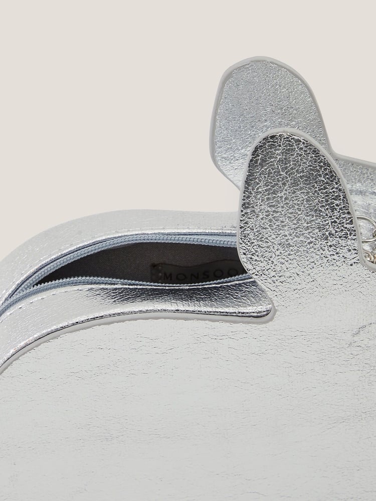 Monsoon Silver Faux Fur Pom Pom Bunny Bag - Image 4 of 4