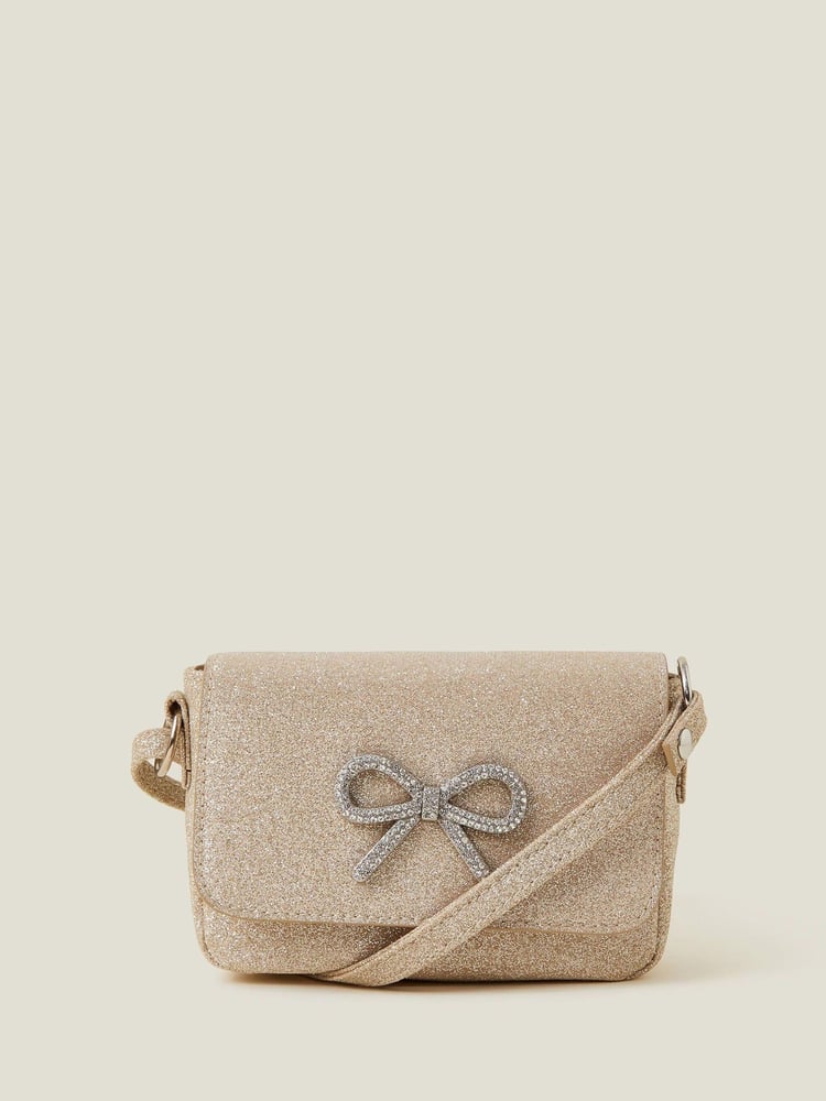 Angels By Accessorize Gold Girls Bling Bow Mini Bag - Image 1 of 2