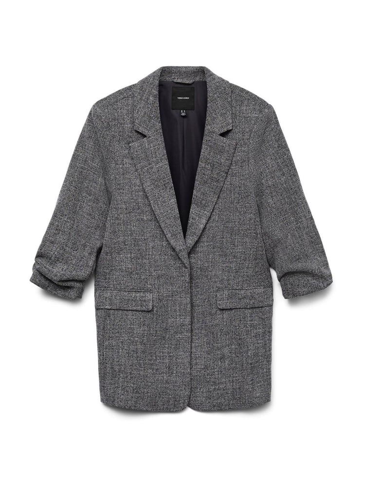 VERO MODA Grey Textured Ruched Sleeve Jacket - Image 5 of 5