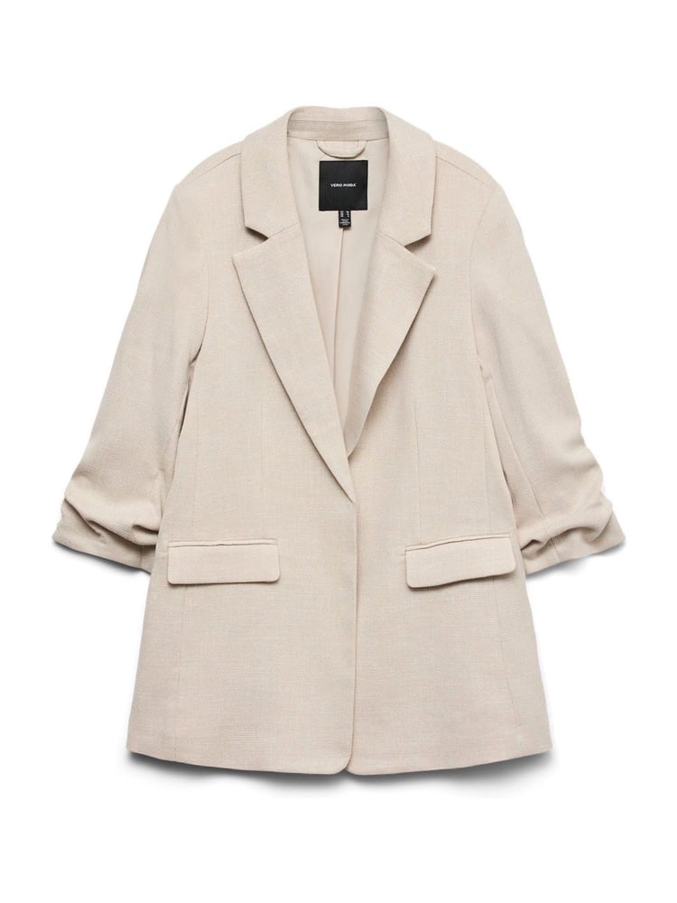 VERO MODA Cream Textured Ruched Sleeve Jacket - Image 5 of 5