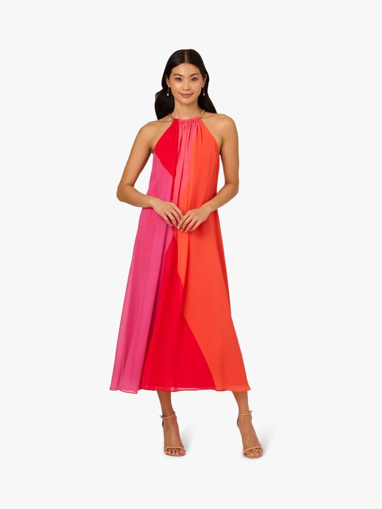 Adrianna Papell Red Color Block Chiffon Dress - Image 1 of 6