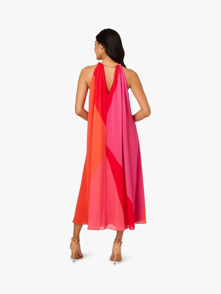 Adrianna Papell Red Color Block Chiffon Dress - Image 2 of 6