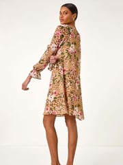 Roman Natural Floral Animal Print Frill A-Line Dress - Image 1 of 5