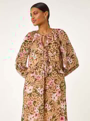 Roman Natural Floral Animal Print Frill A-Line Dress - Image 2 of 5