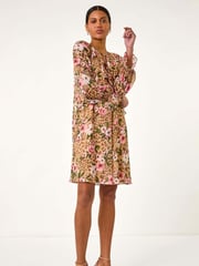 Roman Natural Floral Animal Print Frill A-Line Dress - Image 3 of 5