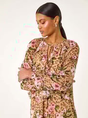 Roman Natural Floral Animal Print Frill A-Line Dress - Image 4 of 5