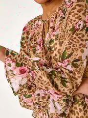 Roman Natural Floral Animal Print Frill A-Line Dress - Image 5 of 5