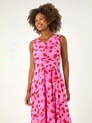 Roman Pink Floral Print Chiffon Cowl Neck Dress - Image 2 of 5