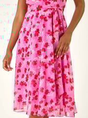 Roman Pink Floral Print Chiffon Cowl Neck Dress - Image 5 of 5