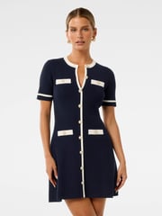 Forever New Blue Kerry Petite Contrast Knitted Mini Dress - Image 1 of 5