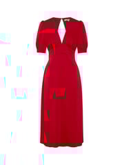 Omnes Red Odette Puff Sleeve Midi V-Neck Dress - Image 5 of 5