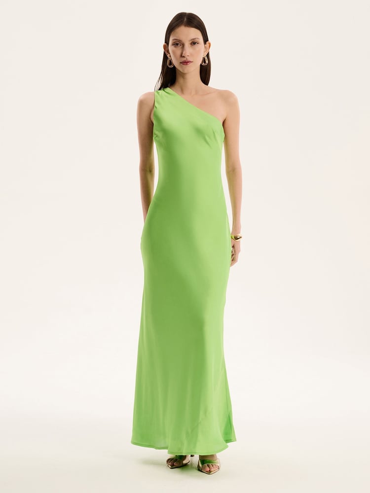 Omnes Green Uma One Shoulder Maxi Dress - Image 1 of 5
