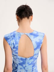 Omnes Blue Marin V-Neck Front Twist Satin Midi Dress - Image 4 of 5