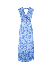 Omnes Blue Marin V-Neck Front Twist Satin Midi Dress - Image 5 of 5