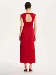 Omnes Red Marin V-Neck Front Twist Satin Midi Dress - Image 2 of 5