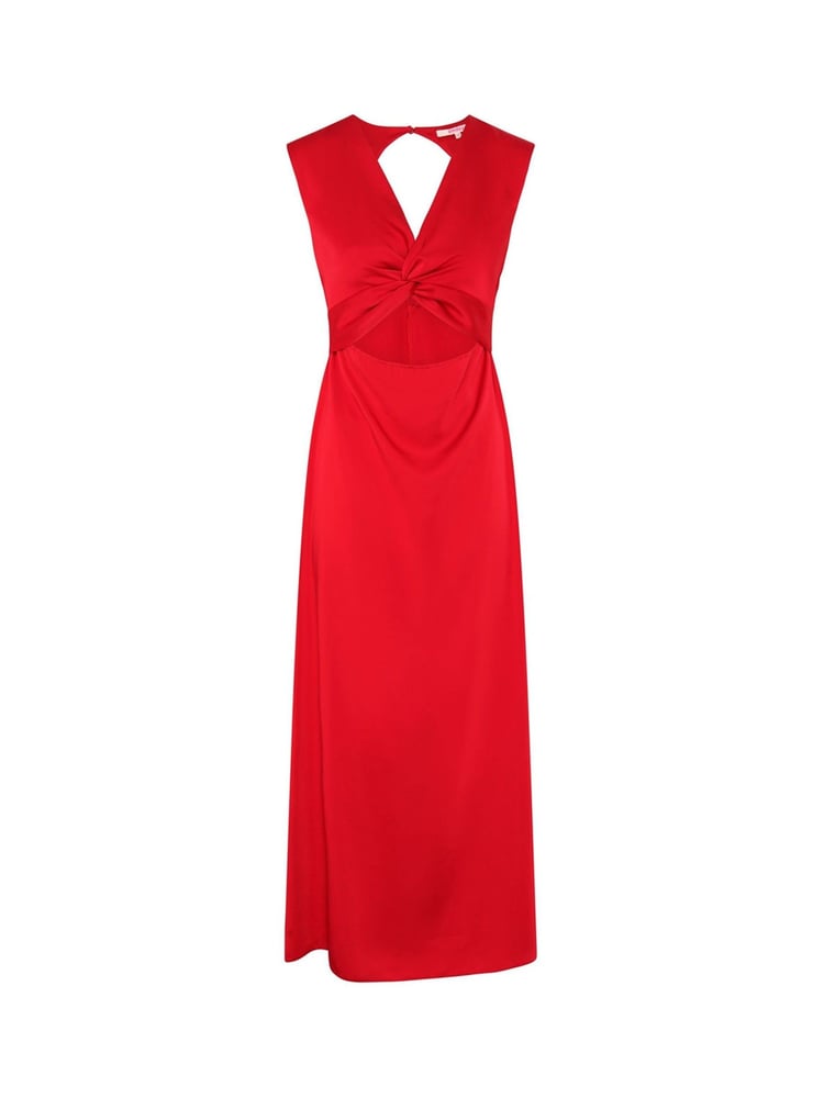 Omnes Red Marin V-Neck Front Twist Satin Midi Dress - Image 5 of 5