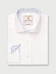 Brook Taverner White Herringbone Stretch Cotton Long Sleeve Shirt - Image 1 of 3