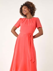 Roman Pink Pleated Chiffon Midi Dress - Image 1 of 5