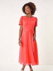 Roman Pink Pleated Chiffon Midi Dress - Image 2 of 5