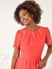 Roman Pink Pleated Chiffon Midi Dress - Image 4 of 5