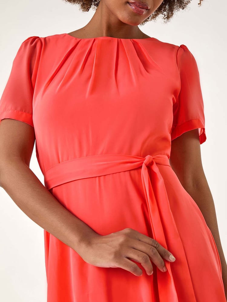 Roman Pink Pleated Chiffon Midi Dress - Image 5 of 5