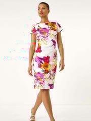 Roman White Floral Scuba Shift Dress - Image 1 of 5