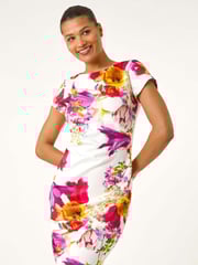 Roman White Floral Scuba Shift Dress - Image 2 of 5