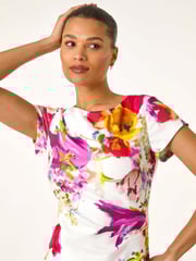 Roman White Floral Scuba Shift Dress - Image 4 of 5