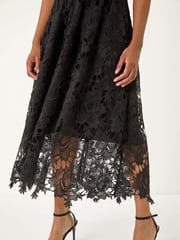 Roman Black Crochet Lace V-Neck Midi Dress - Image 5 of 5