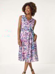 Roman Multi Abstract Print Chiffon Cowl Neck Dress - Image 2 of 5