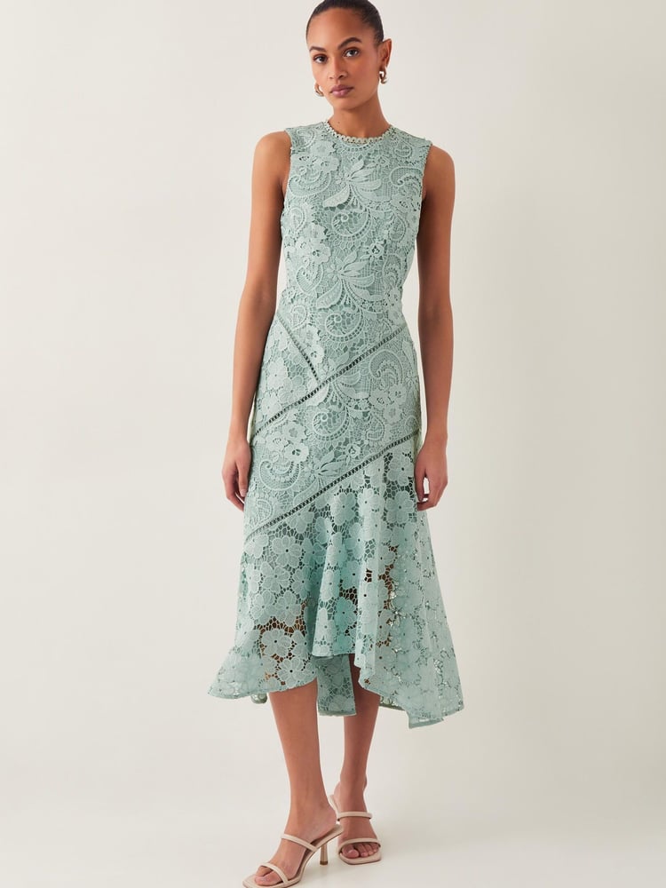 Monsoon Green Gianna Sleeveless Lace Midi Dress - Image 1 of 5