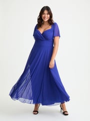 Scarlett & Jo Blue Kemi Bright Bolero Wrap Bodice Maxi Gown - Image 1 of 4