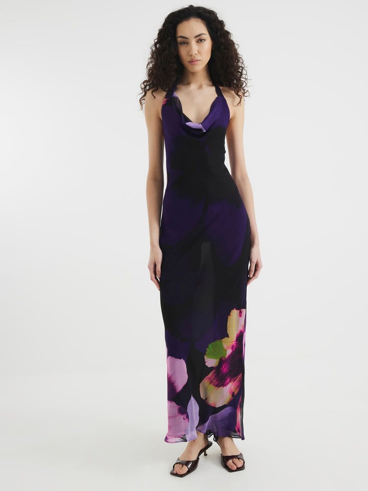 River Island Purple Halter Tie Maxi Dress - Image 1 of 4 River Island Purple Halter Tie Maxi Dress - Image 1 of 4