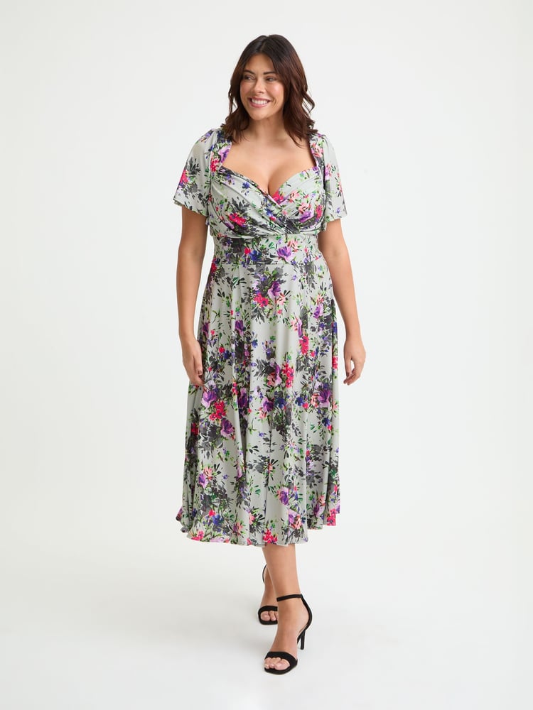 Scarlett & Jo Silver Liz Grey Multi Bolero Wrap Bodice Midi Dress - Image 1 of 4