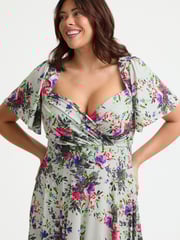 Scarlett & Jo Silver Liz Grey Multi Bolero Wrap Bodice Midi Dress - Image 2 of 4