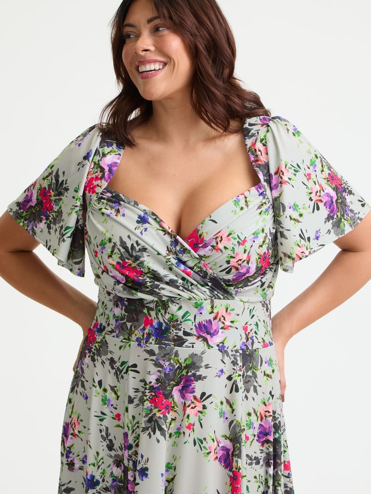 Scarlett & Jo Silver Liz Grey Multi Bolero Wrap Bodice Midi Dress - Image 2 of 4