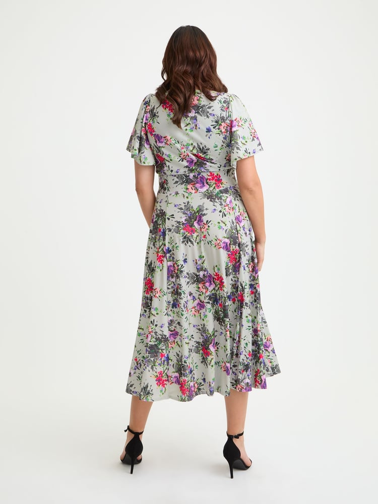 Scarlett & Jo Silver Liz Grey Multi Bolero Wrap Bodice Midi Dress - Image 4 of 4