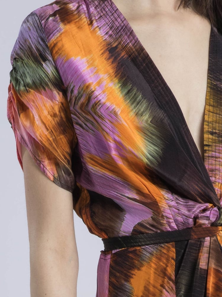 Religion Orange Crest Maxi Wrap Dress In Silky Fabric In Obscure Print - Image 2 of 6
