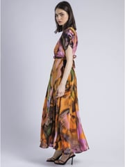 Religion Orange Crest Maxi Wrap Dress In Silky Fabric In Obscure Print - Image 6 of 6