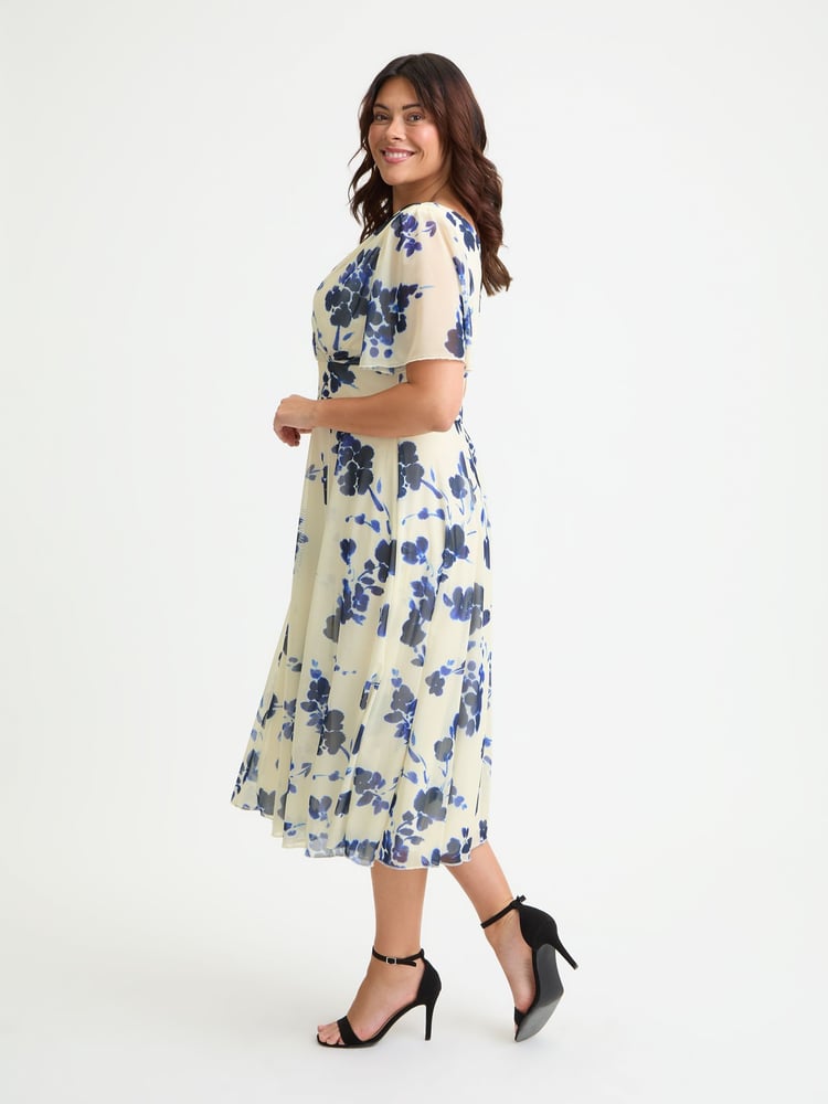 Scarlett & Jo Cream Blue Victoria Angel Sleeve Mesh Long Midi Dress - Image 2 of 4