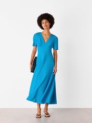 Whistles Blue Panel Detail V-Neck Maxi Dress - Image 1 of 5