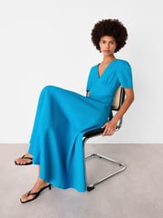 Whistles Blue Panel Detail V-Neck Maxi Dress - Image 3 of 5