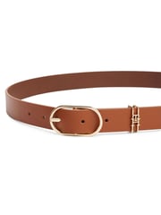 Tommy Hilfiger Brown Leather Monogram Oval Buckle Belt - Image 1 of 3