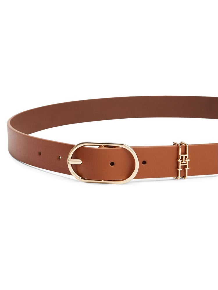 Tommy Hilfiger Brown Leather Monogram Oval Buckle Belt - Image 1 of 3